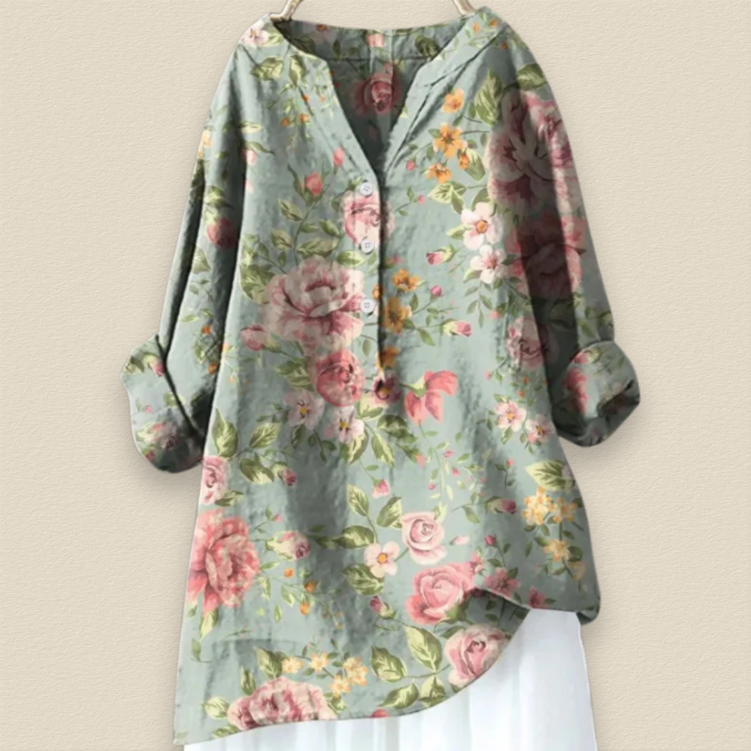 Camille™ | Blumenbluse mit luftigem Schnitt und Mandarinkragen