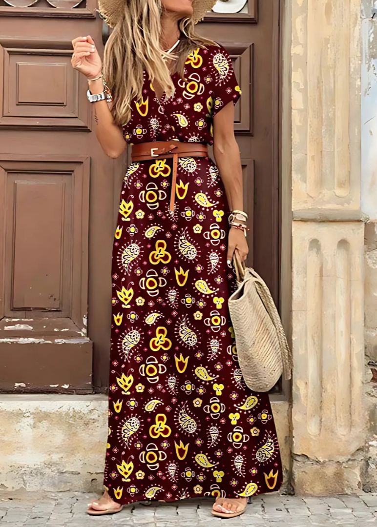 Roma™ | Langes Boho-Kleid mit gesmokter Taille