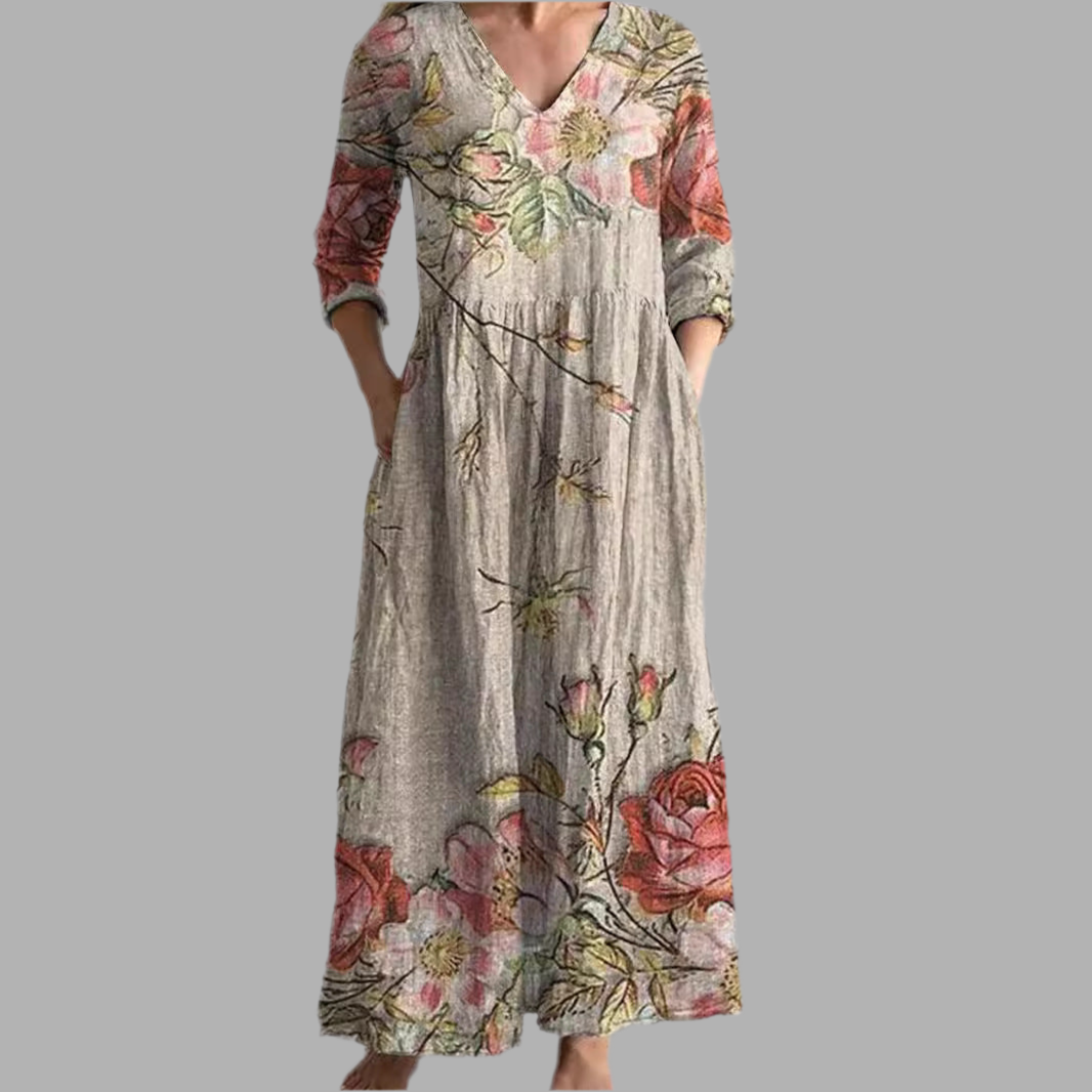 Ais™| Sommerkleid aus Leinen & Baumwolle mit Blumenmuster