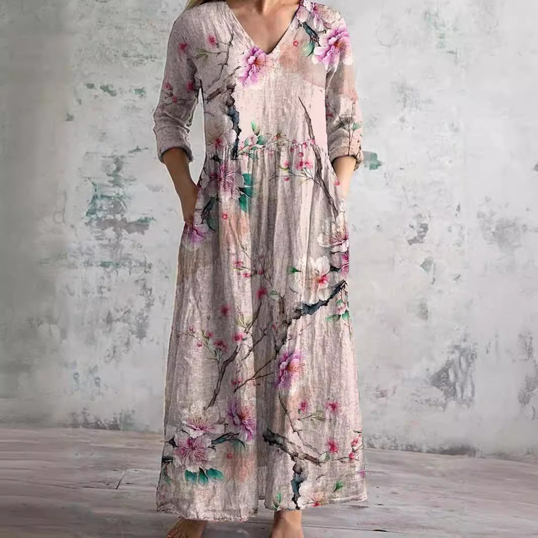 Ais™| Sommerkleid aus Leinen & Baumwolle mit Blumenmuster