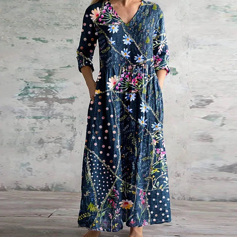 Ais™| Sommerkleid aus Leinen & Baumwolle mit Blumenmuster