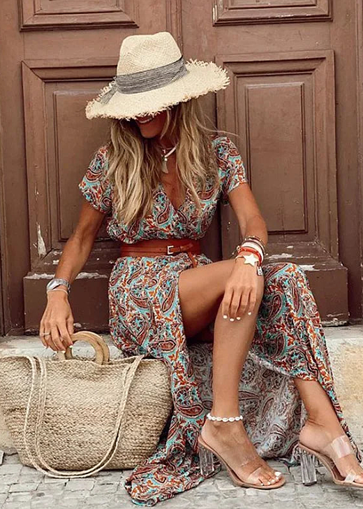 Roma™ | Langes Boho-Kleid mit gesmokter Taille