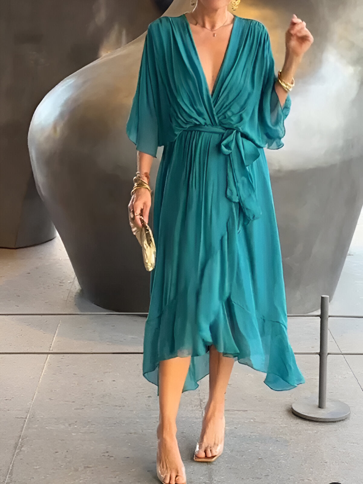 Veronique™ | Weiches Chiffonkleid mit V-Ausschnitt
