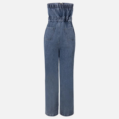 Zava ™| Denim-Bandeau-Jumpsuit mit Reißverschluss und Jacken-Set