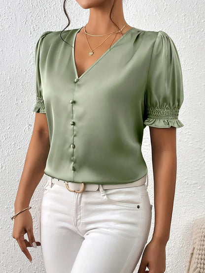 Abella™| Elegante Bluse Mit V-Ausschnitt Und Puffärmeln