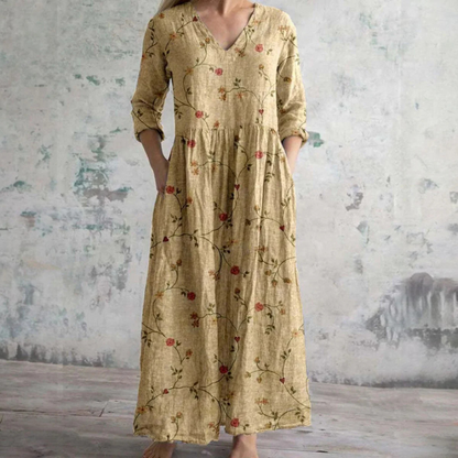 Ais™| Sommerkleid aus Leinen & Baumwolle mit Blumenmuster