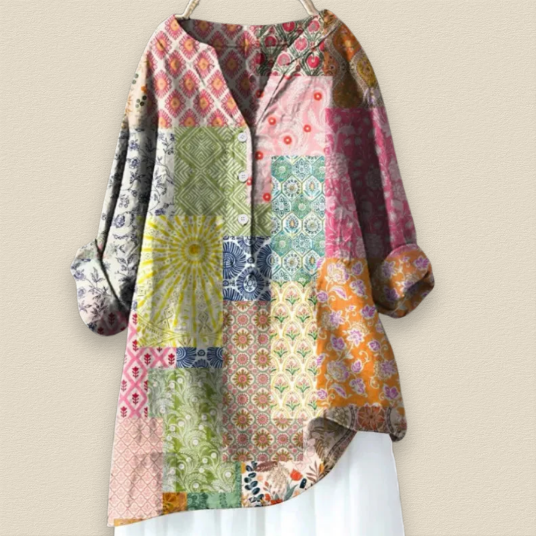 Camille™ | Blumenbluse mit luftigem Schnitt und Mandarinkragen
