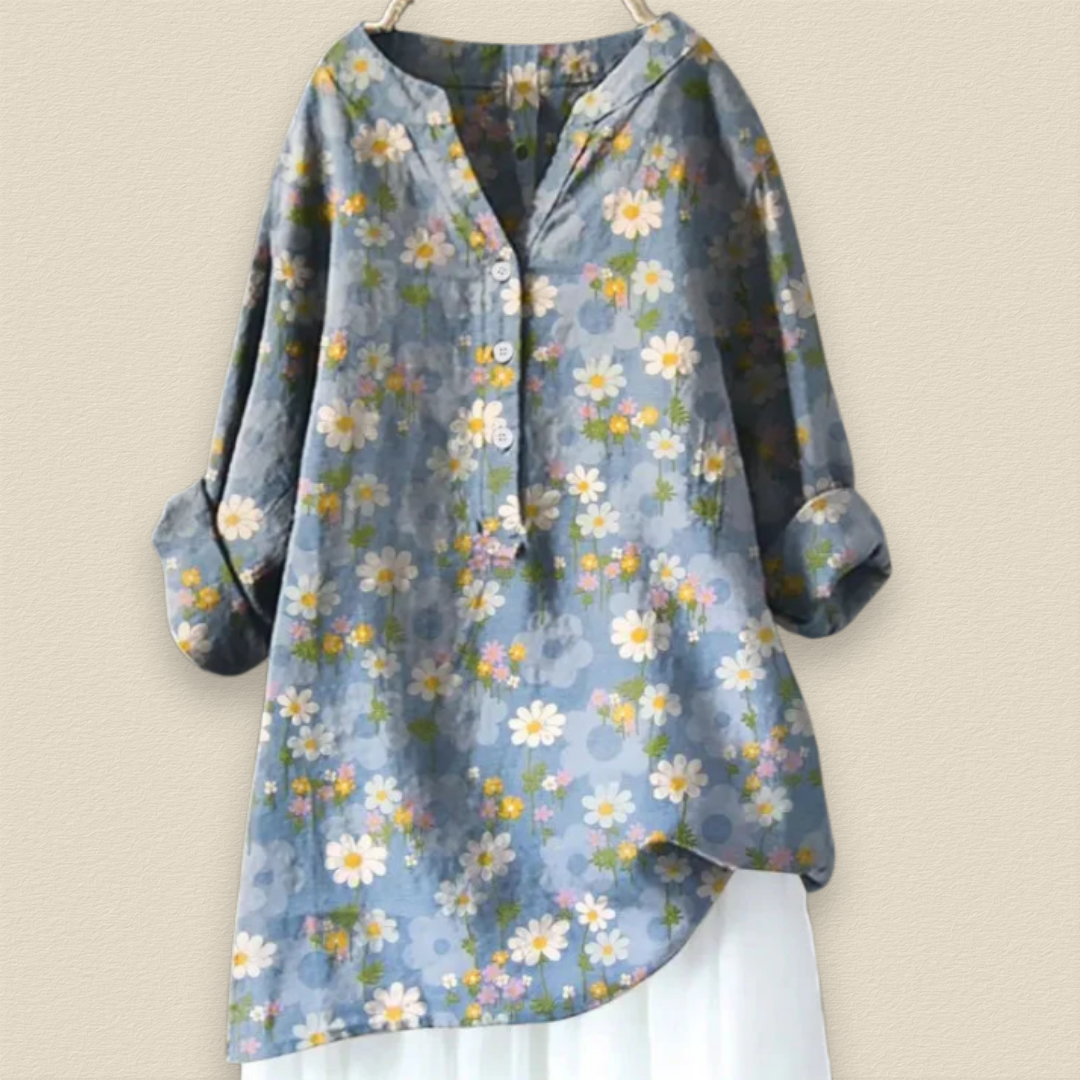 Camille™ | Blumenbluse mit luftigem Schnitt und Mandarinkragen