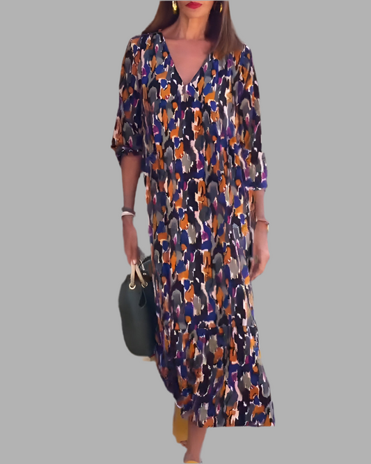 Nathalie™| Kleid mit V-Ausschnitt und Retro-Print