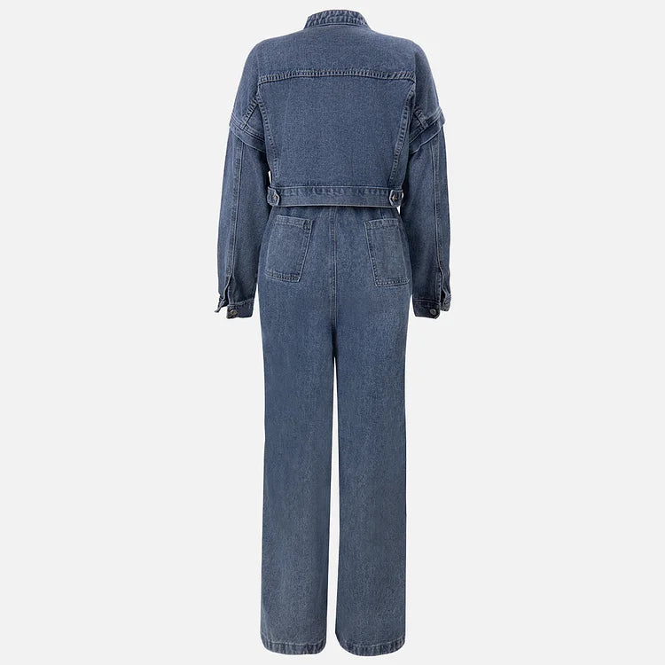 Zava ™| Denim-Bandeau-Jumpsuit mit Reißverschluss und Jacken-Set