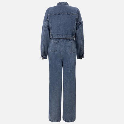 Zava ™| Denim-Bandeau-Jumpsuit mit Reißverschluss und Jacken-Set