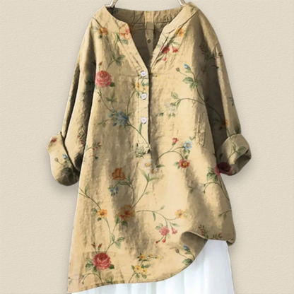 Camille™ | Blumenbluse mit luftigem Schnitt und Mandarinkragen