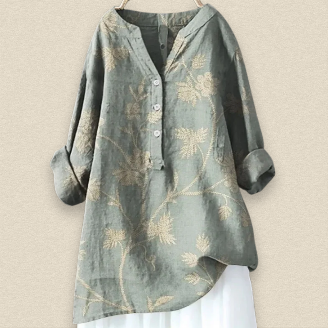 Camille™ | Blumenbluse mit luftigem Schnitt und Mandarinkragen