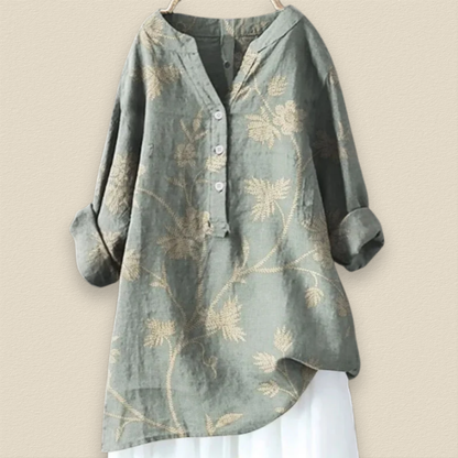 Camille™ | Blumenbluse mit luftigem Schnitt und Mandarinkragen