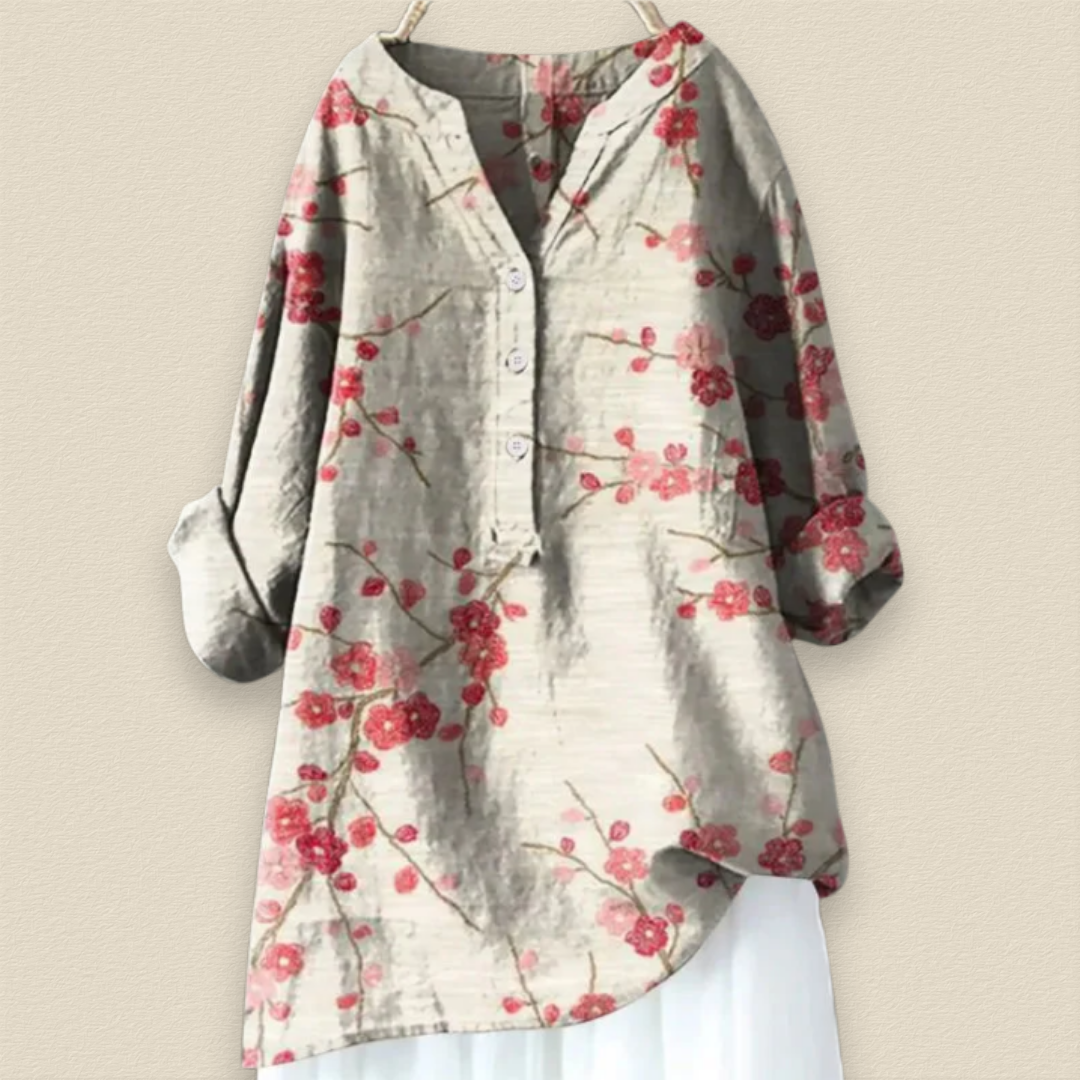 Camille™ | Blumenbluse mit luftigem Schnitt und Mandarinkragen