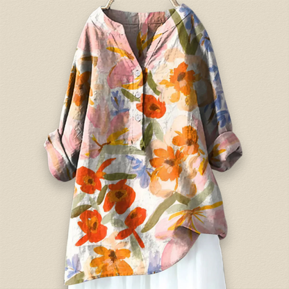 Camille™ | Blumenbluse mit luftigem Schnitt und Mandarinkragen