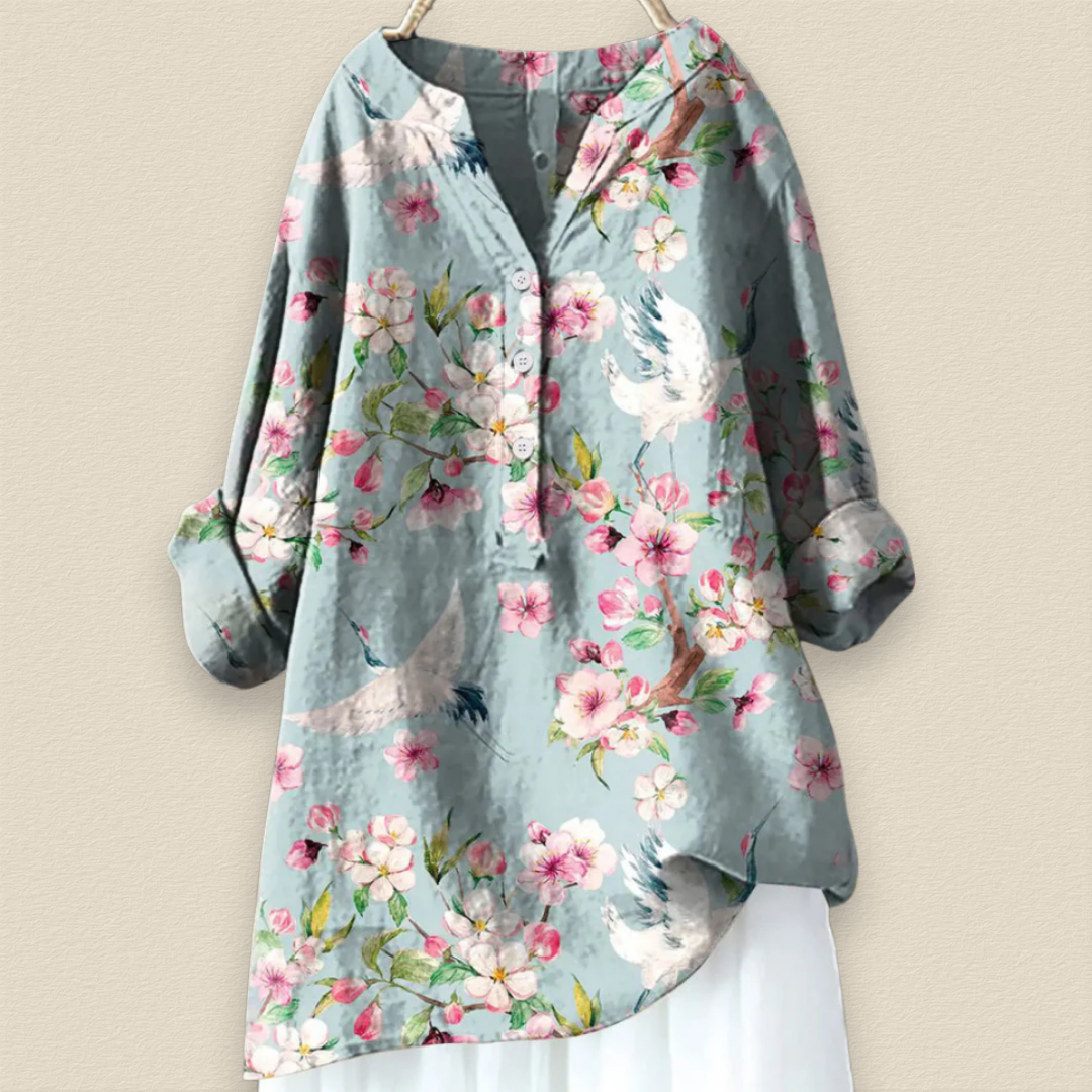 Camille™ | Blumenbluse mit luftigem Schnitt und Mandarinkragen