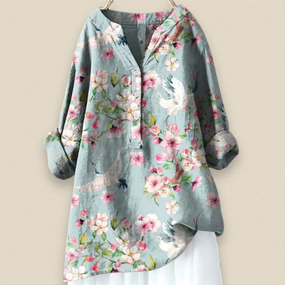 Camille™ | Blumenbluse mit luftigem Schnitt und Mandarinkragen