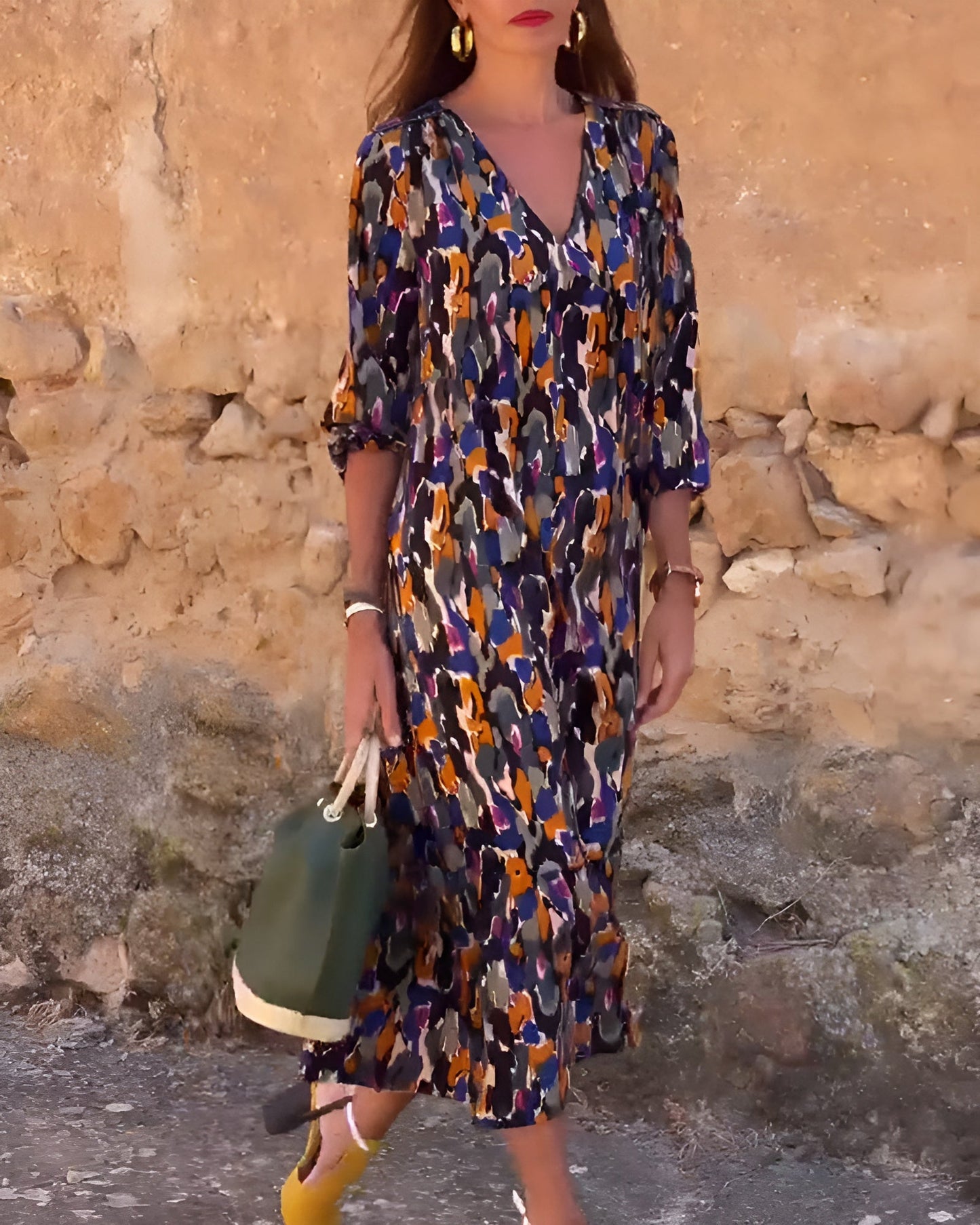 Nathalie™| Kleid mit V-Ausschnitt und Retro-Print