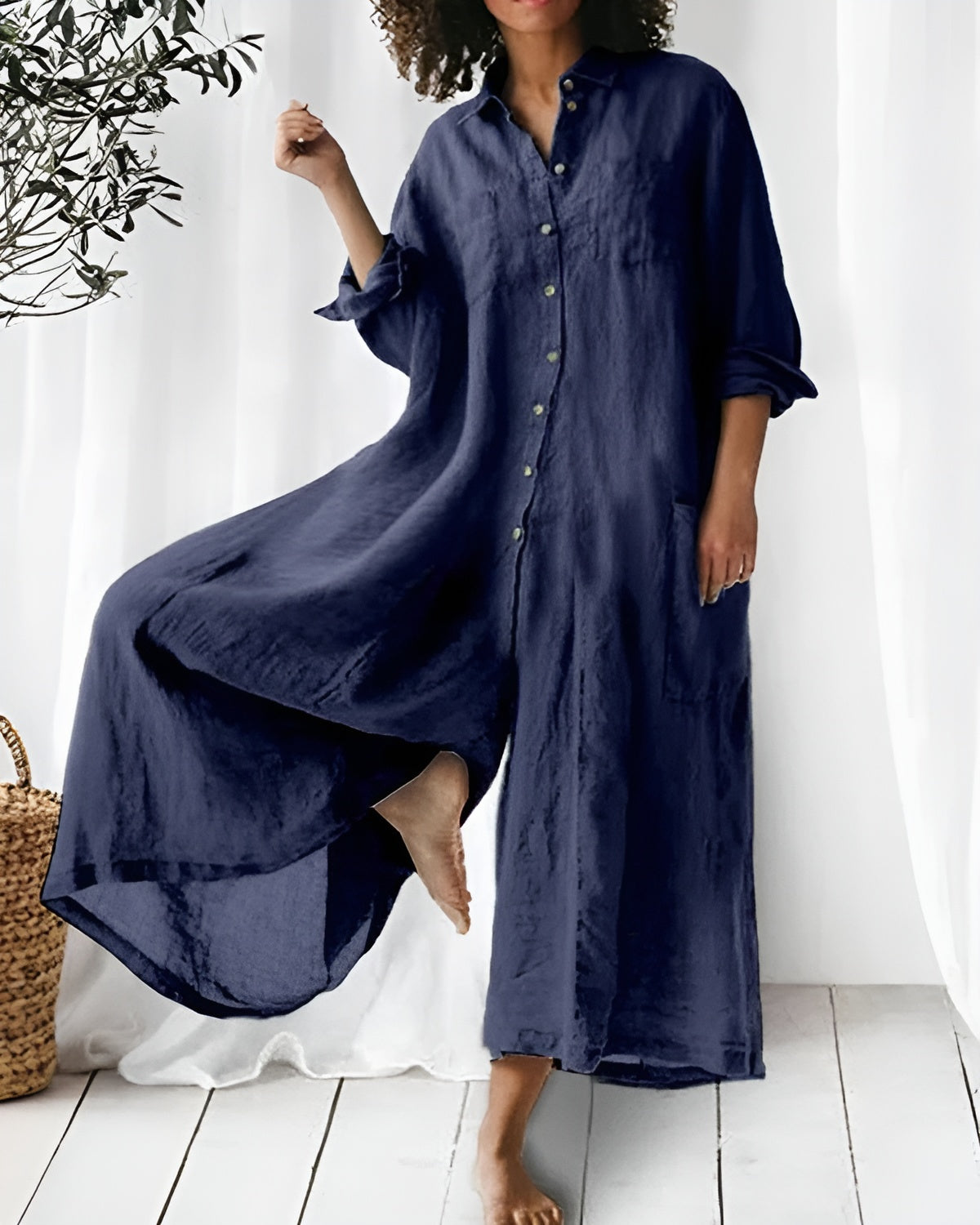Maja™ | Luftiger Leinen-Jumpsuit mit Krempelärmeln & Seitentaschen