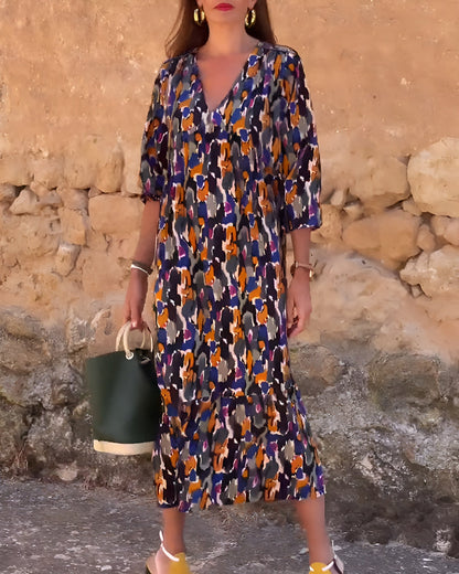 Nathalie™| Kleid mit V-Ausschnitt und Retro-Print