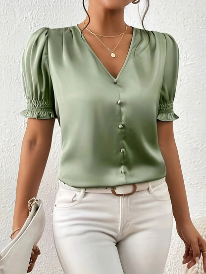 Abella™| Elegante Bluse Mit V-Ausschnitt Und Puffärmeln