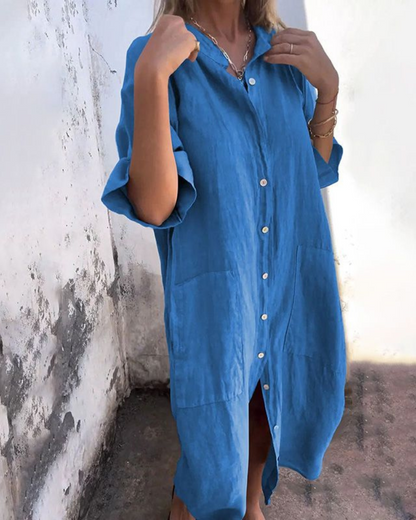 Lotte™| Lässiges Hemdblusenkleid im Ibiza-Stil in Knöchellänge