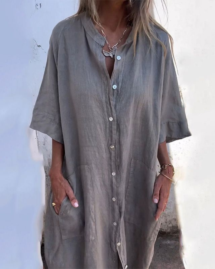 Lotte™| Lässiges Hemdblusenkleid im Ibiza-Stil in Knöchellänge
