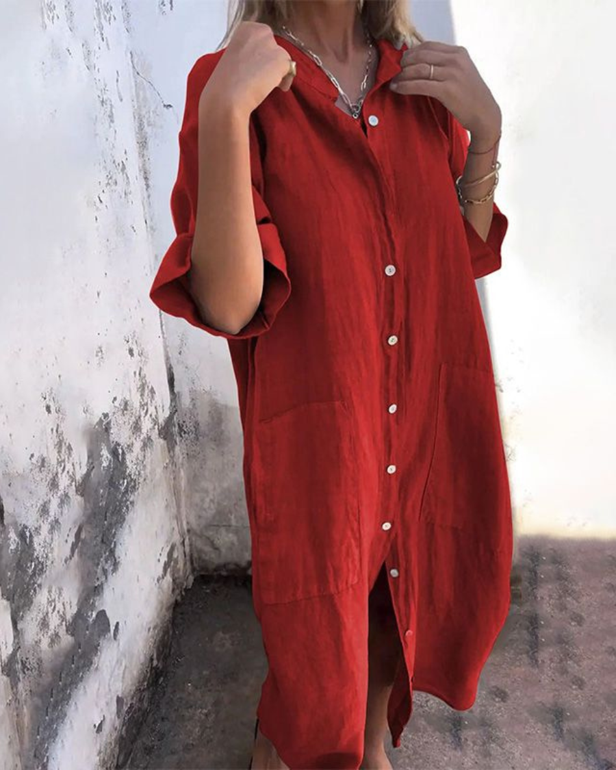 Lotte™| Lässiges Hemdblusenkleid im Ibiza-Stil in Knöchellänge