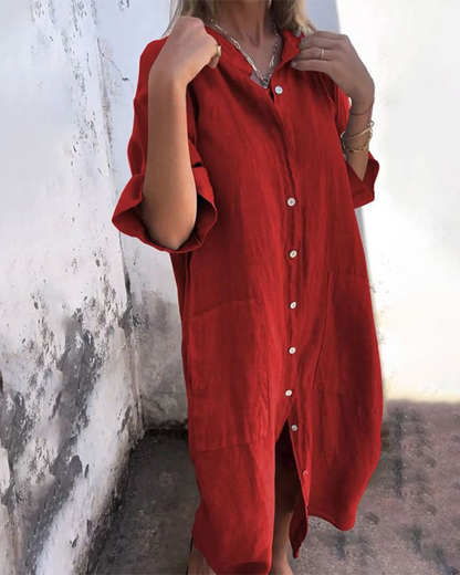Lotte™| Lässiges Hemdblusenkleid im Ibiza-Stil in Knöchellänge