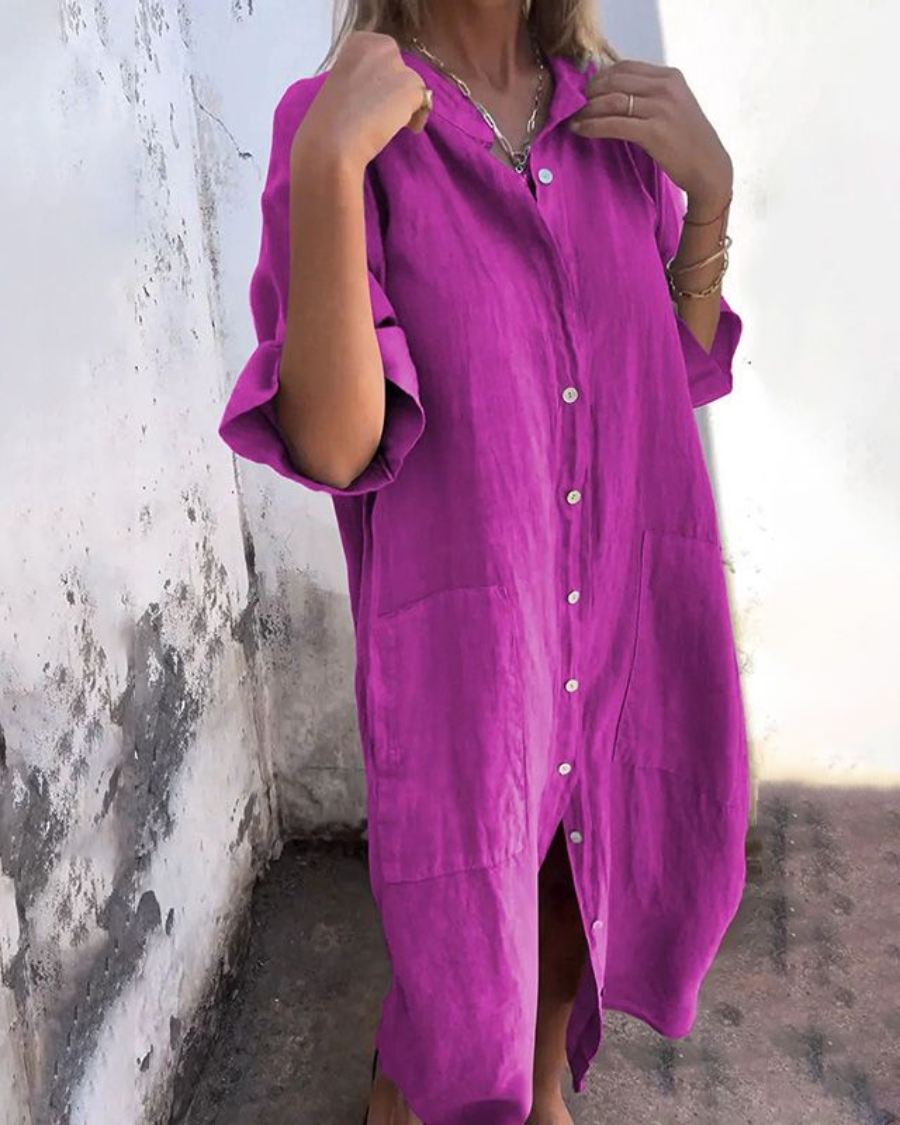 Lotte™| Lässiges Hemdblusenkleid im Ibiza-Stil in Knöchellänge