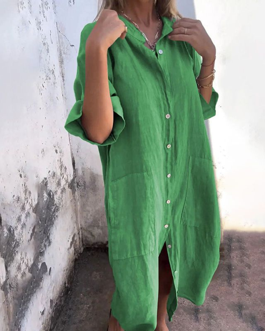 Lotte™| Lässiges Hemdblusenkleid im Ibiza-Stil in Knöchellänge