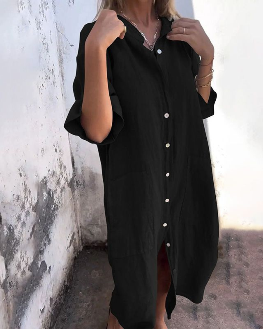 Lotte™| Lässiges Hemdblusenkleid im Ibiza-Stil in Knöchellänge