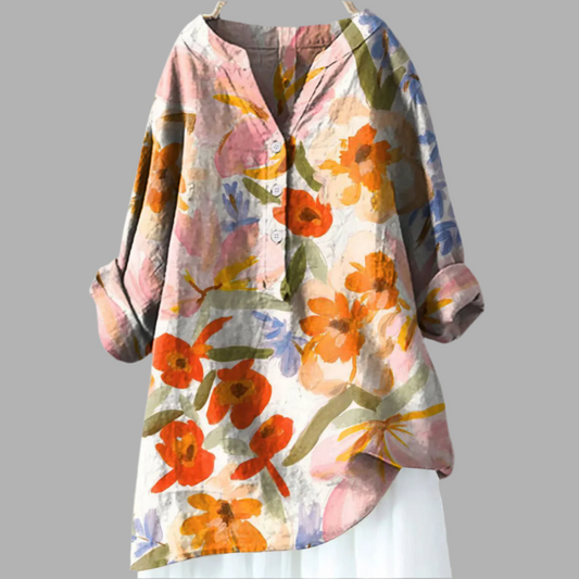 Camille™ | Blumenbluse mit luftigem Schnitt und Mandarinkragen