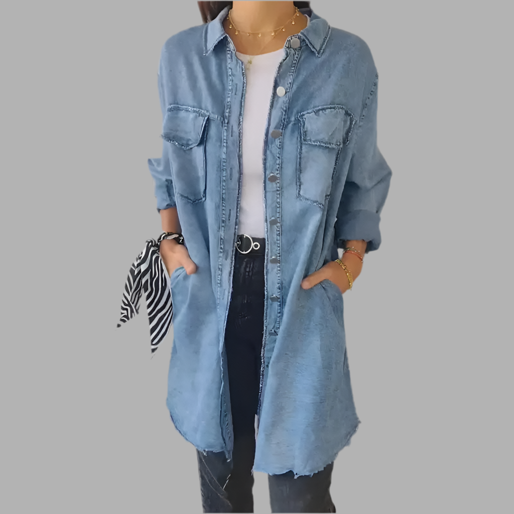 Doris™| Lange Denim-Freizeit-Hemdjacke