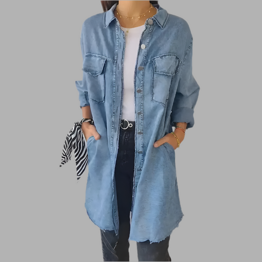 Doris™| Lange Denim-Freizeit-Hemdjacke