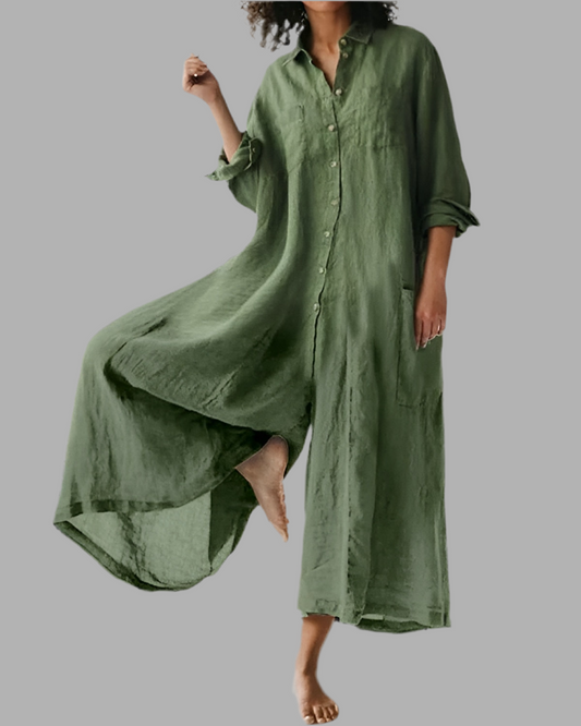 Maja™ | Luftiger Leinen-Jumpsuit mit Krempelärmeln & Seitentaschen