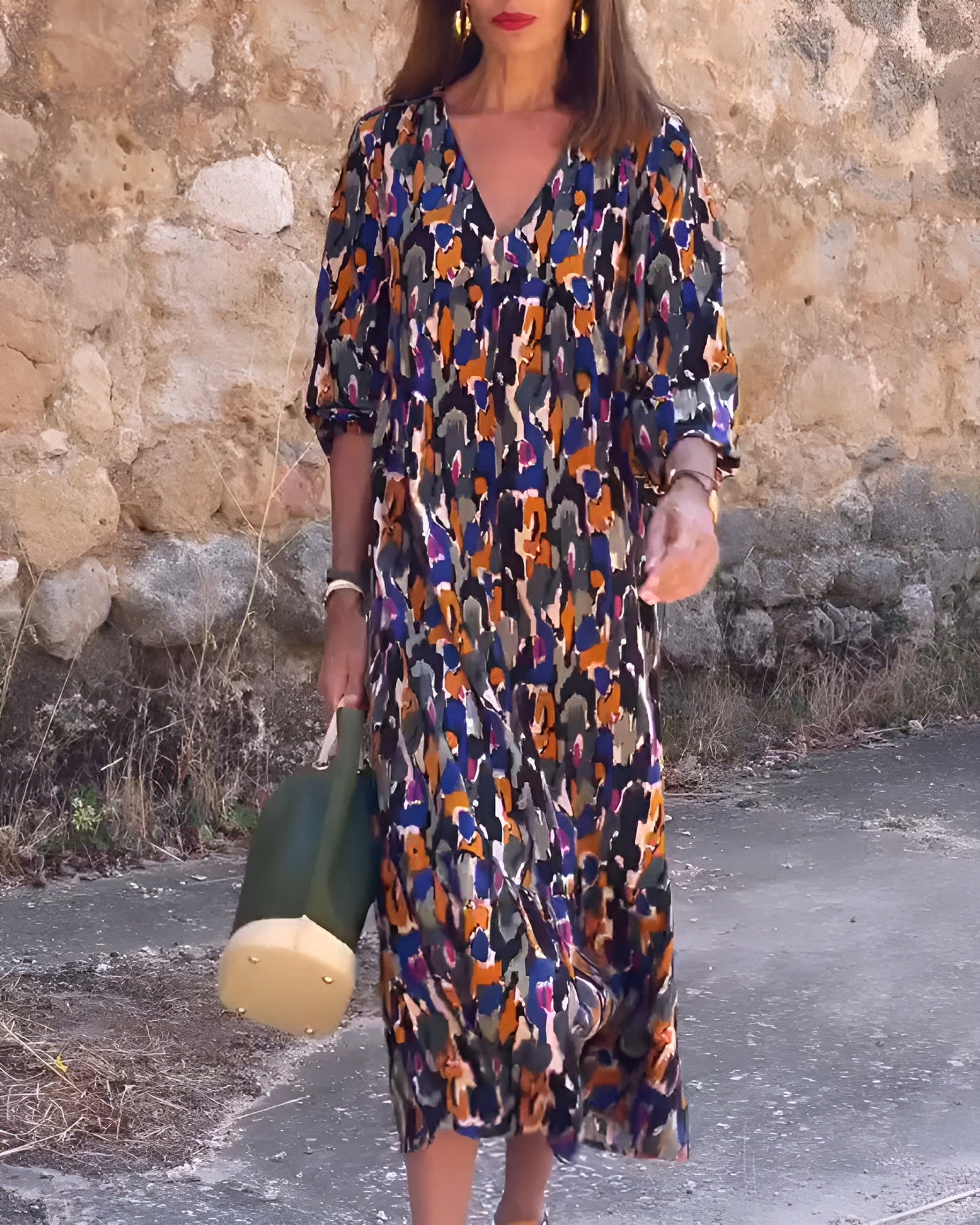 Nathalie™| Kleid mit V-Ausschnitt und Retro-Print