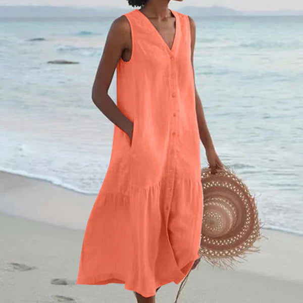 Rocio™| Ärmelloses Hemdblusenkleid mit V-Ausschnitt
