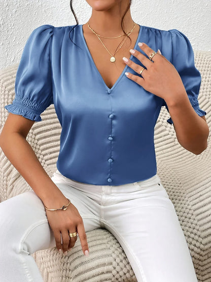 Abella™| Elegante Bluse Mit V-Ausschnitt Und Puffärmeln
