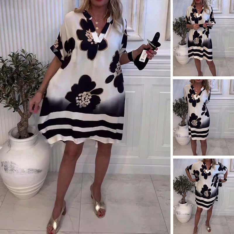 Stina™ | Stilvolles Kleid mit tiefem V-Ausschnitt und Print