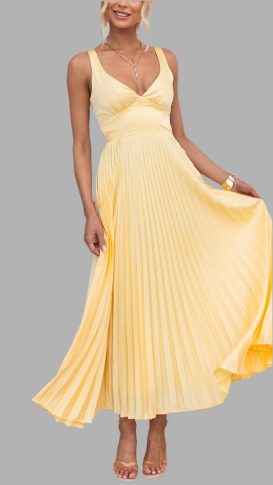 Dulcea™ | Plissiertes Maxikleid mit V-Ausschnitt