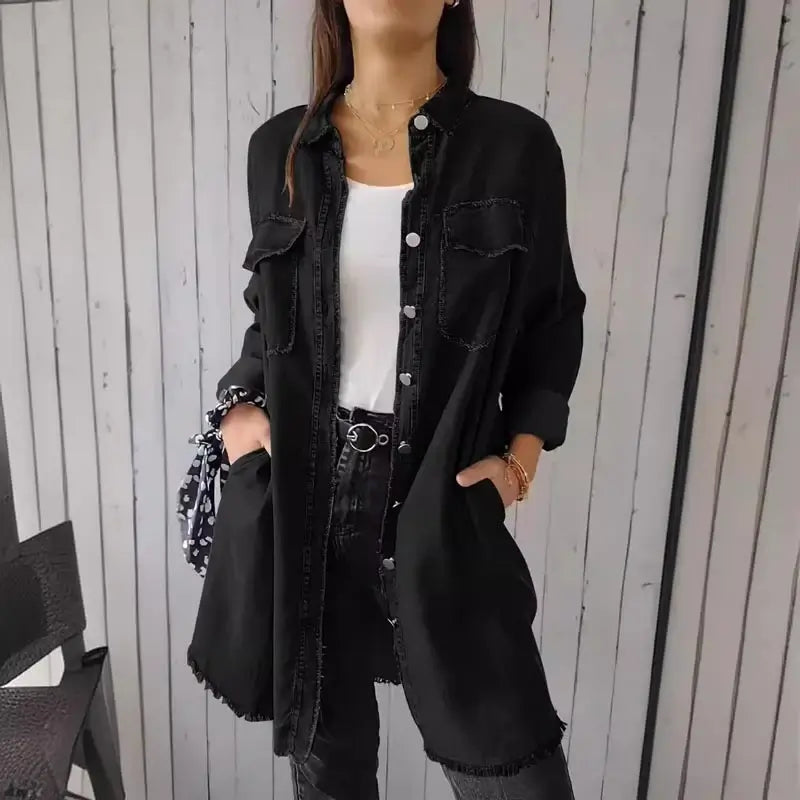 Doris™| Lange Denim-Freizeit-Hemdjacke