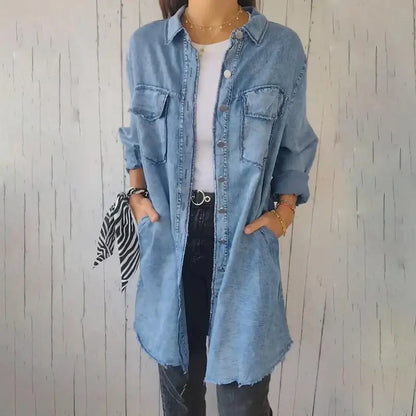 Doris™| Lange Denim-Freizeit-Hemdjacke