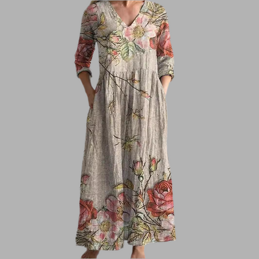 Ais™| Sommerkleid aus Leinen & Baumwolle mit Blumenmuster