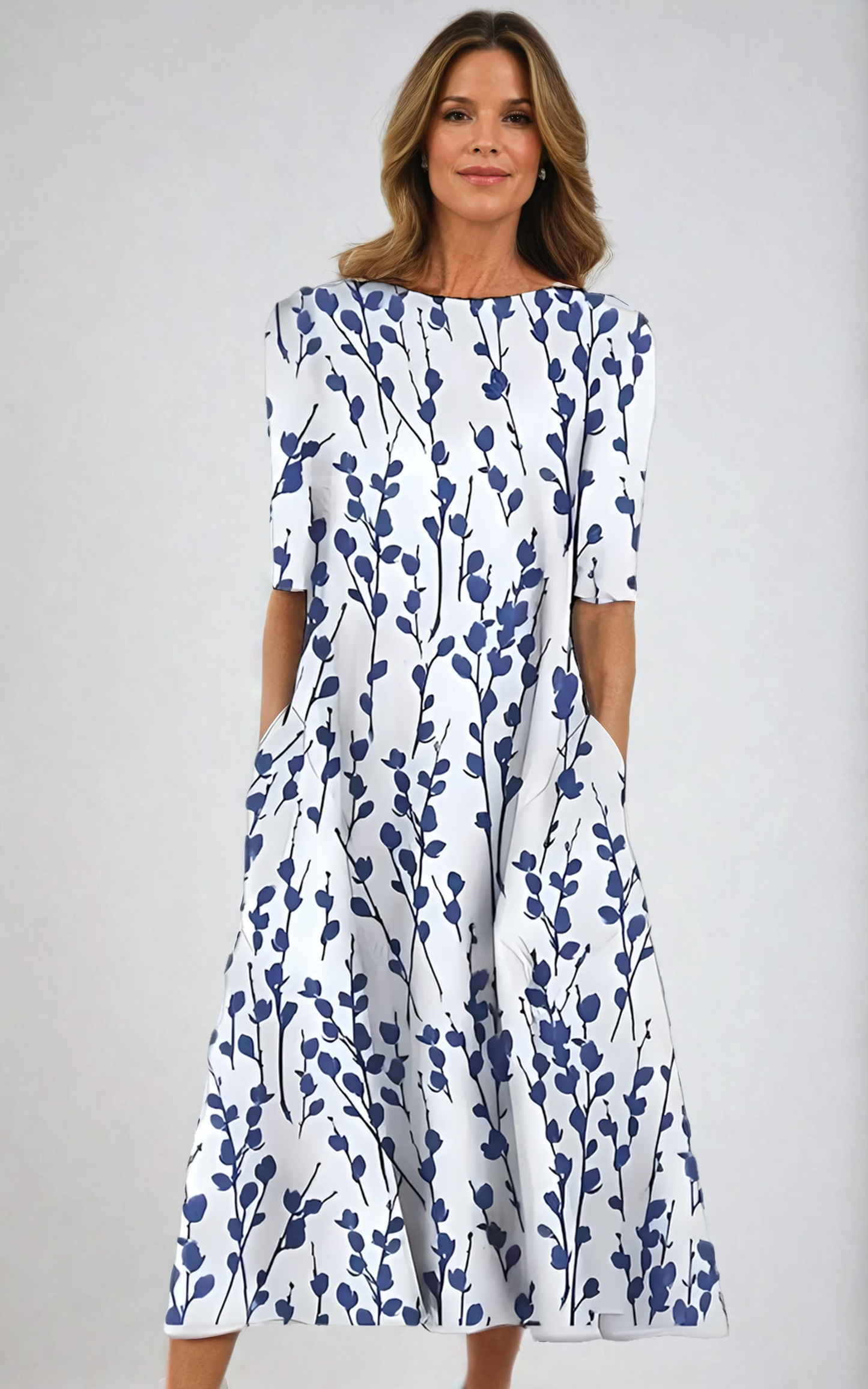 Céleste™| Midikleid mit Küstenblumen und Rundhalsausschnitt