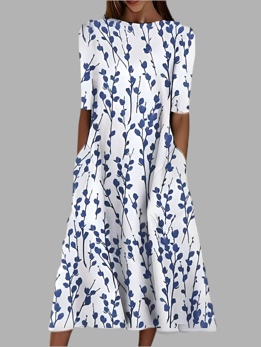 Céleste™| Midikleid mit Küstenblumen und Rundhalsausschnitt