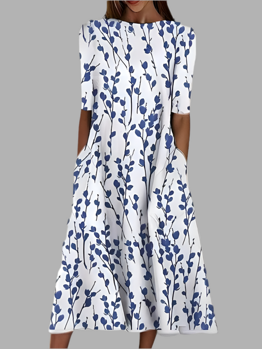 Céleste™| Midikleid mit Küstenblumen und Rundhalsausschnitt