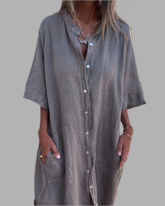 Lotte™| Lässiges Hemdblusenkleid im Ibiza-Stil in Knöchellänge
