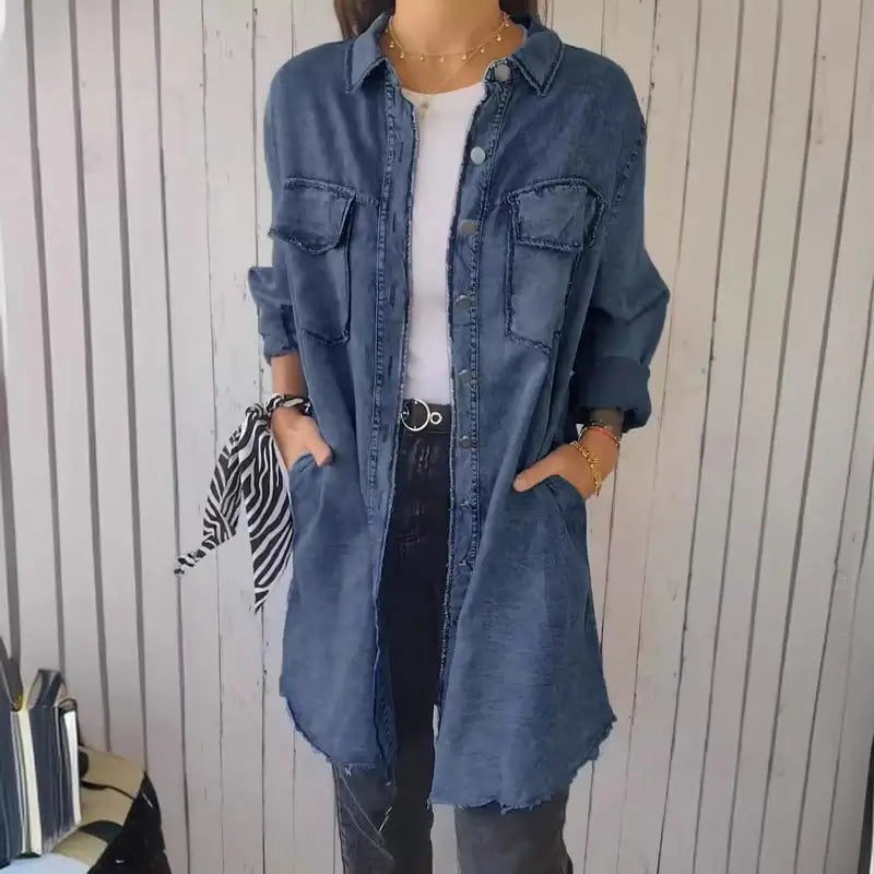 Doris™| Lange Denim-Freizeit-Hemdjacke